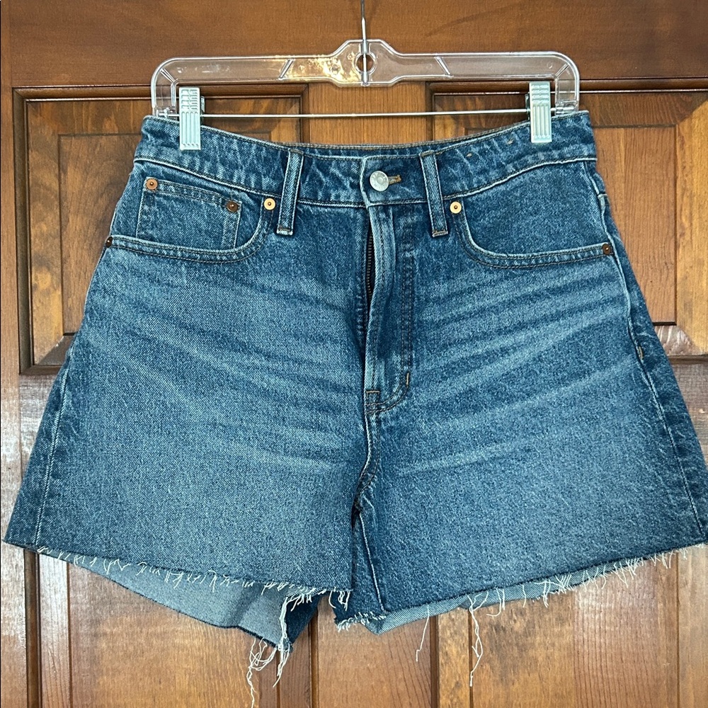 Madewell Dark Blue High-Rise Raw Hem Denim Shorts-Curvy